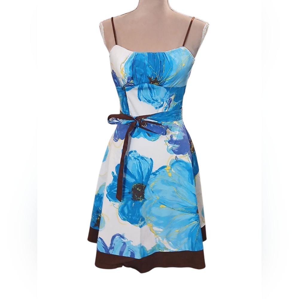 Vtg Ruby Rox Babydoll Empire Waist Fit And Flare Blue Floral Tie Juniors Sz 1
